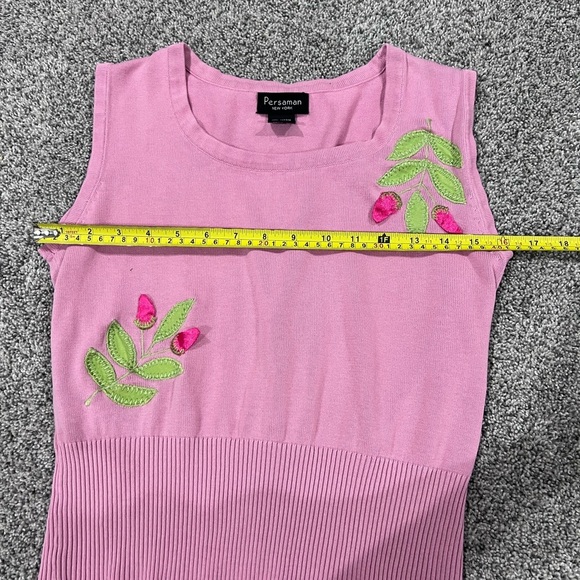 Persaman New York Pink Sleeveless Crop Sweater Vest 100% Cotton Ribbed Size M - Picture 3 of 7